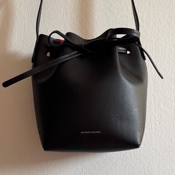 Mansur Gavriel Black and Red Mini Bucket Bag - Picture 7 of 11